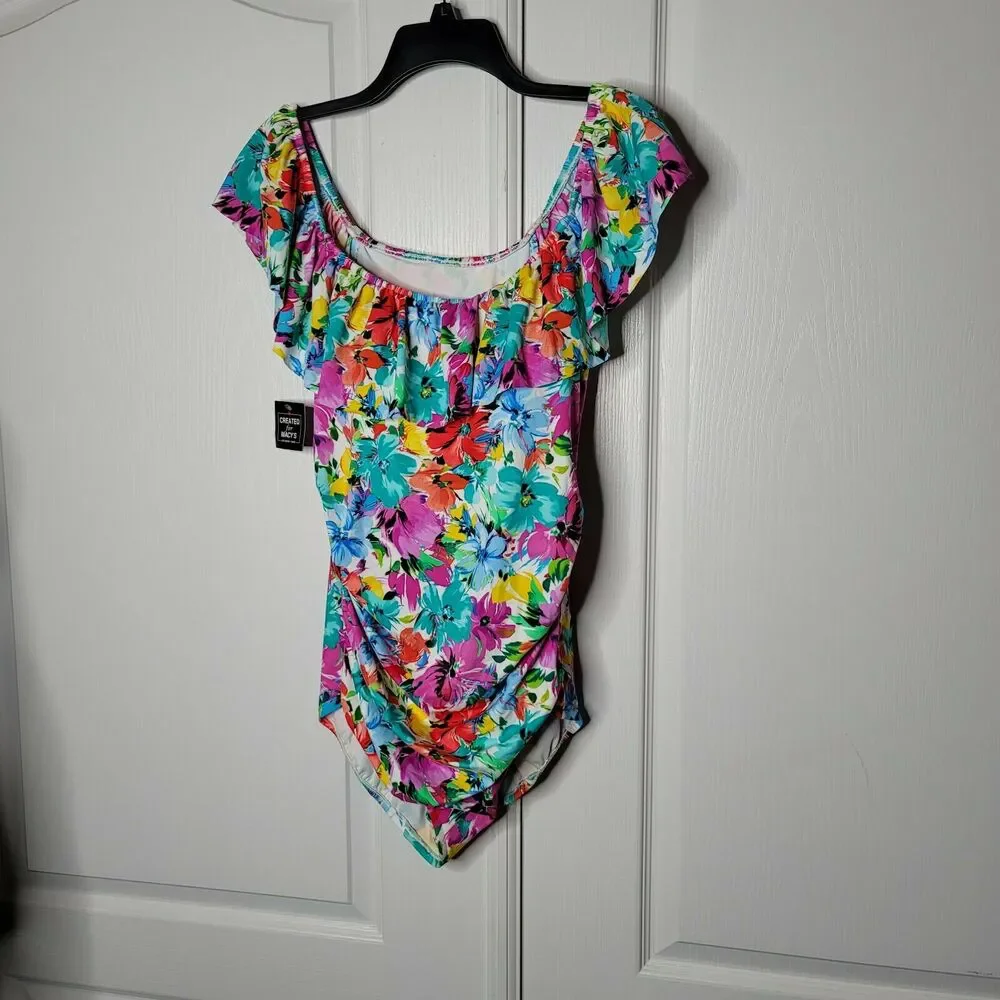 Swim Solutions Floral Vista Tummy-Control One-Piece Swimsuit Multicolor 16W - Picture 2 of 4